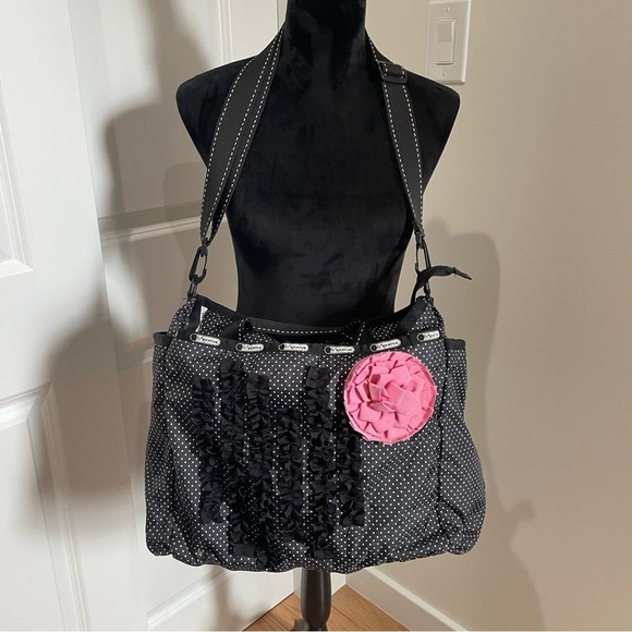LeSportsac Black White Polkadot Polyester Pink Rose Large Baby Diaper Bag O/S - Picture 3 of 12